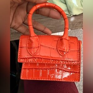 Mini Orange Crocodile-Embossed Handbag